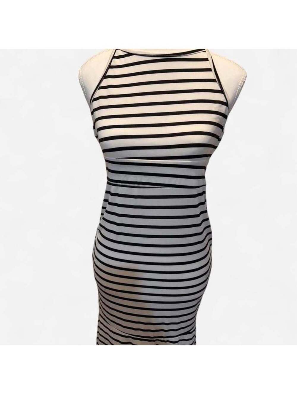 Black and White Striped Halter Maxi Dress